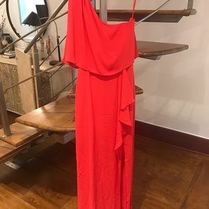 BCBG Red Secha One Shoulder Draped Maxi Dress